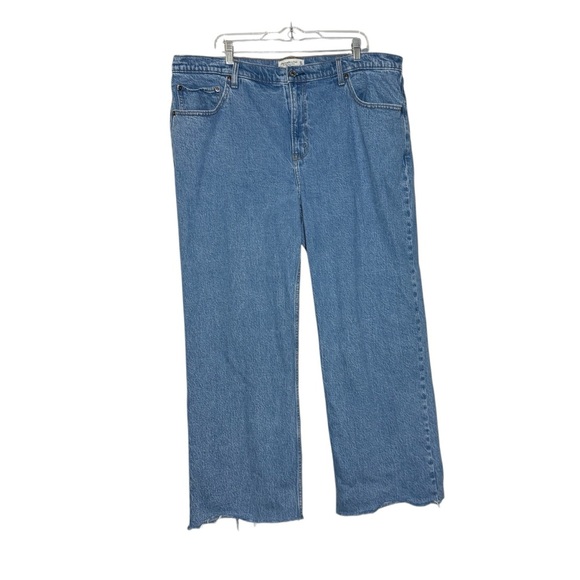 Abercrombie & Fitch 90s Relaxed Jean High Rise Size 34 / 18 LONG Blue Wash Wide - Picture 1 of 10
